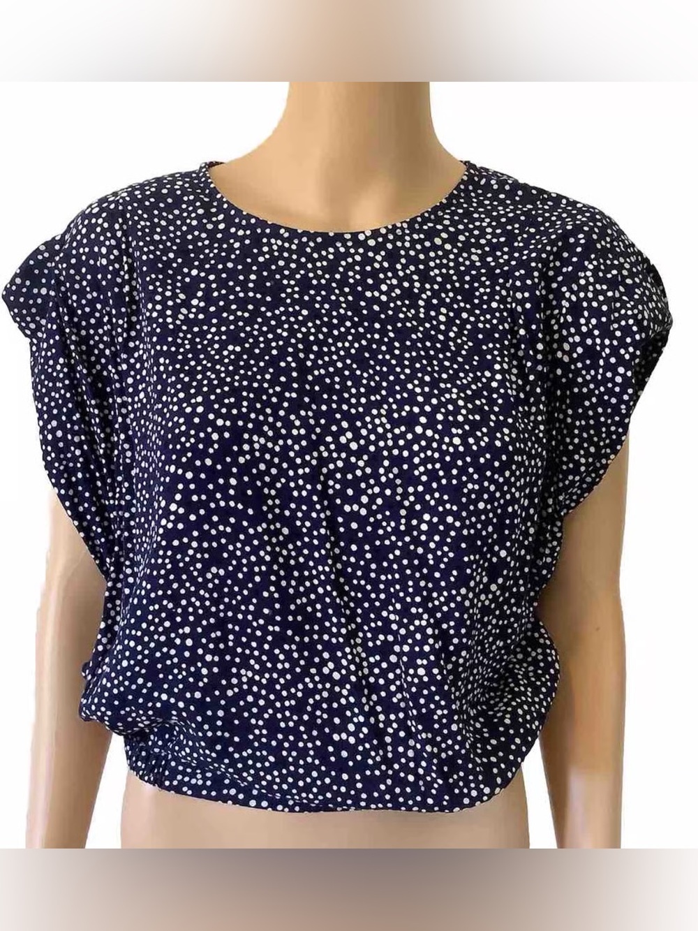 Express Navy White Polka Dot Short Sleeve Tee